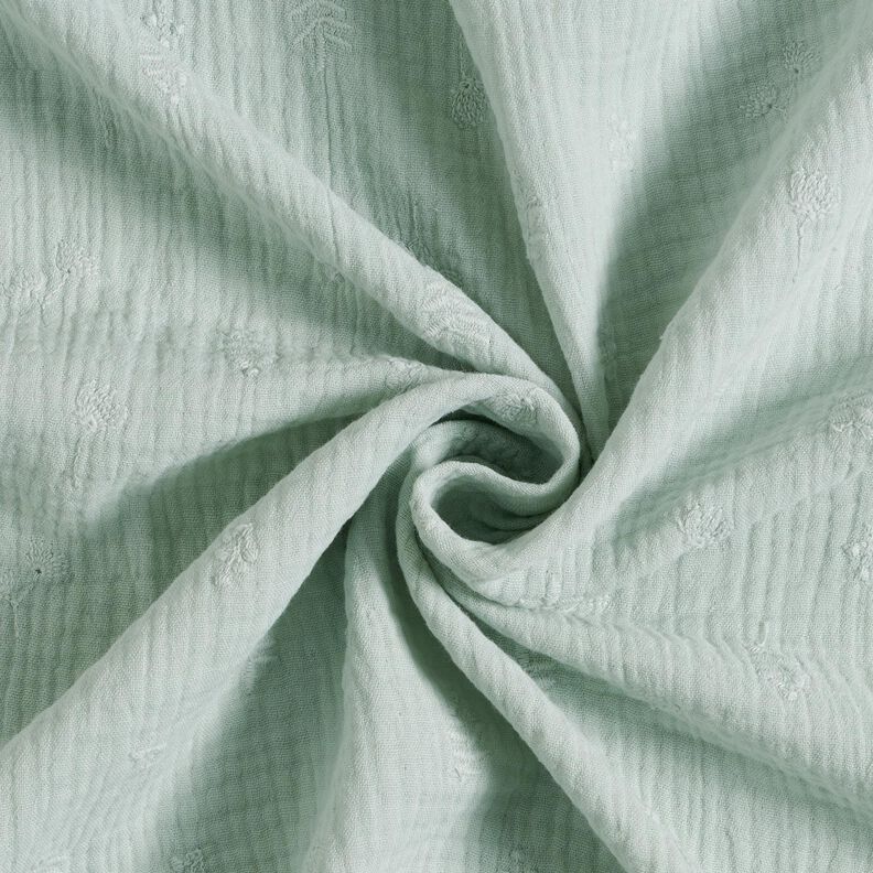 Musliini-/kaksikerroksinen kangas Kirjonta Kukat ja oksat – vaalea minttu,  image number 3