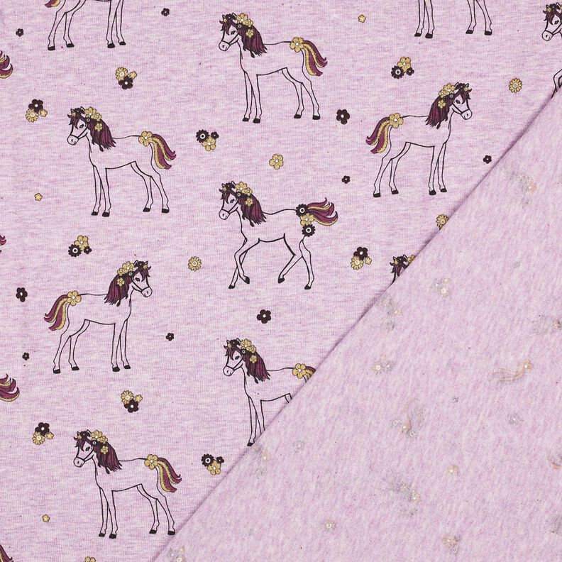Puuvillajersey Kimaltava kukkahevonen | Poppy Fabrics – pastellivioletti/kulta,  image number 4