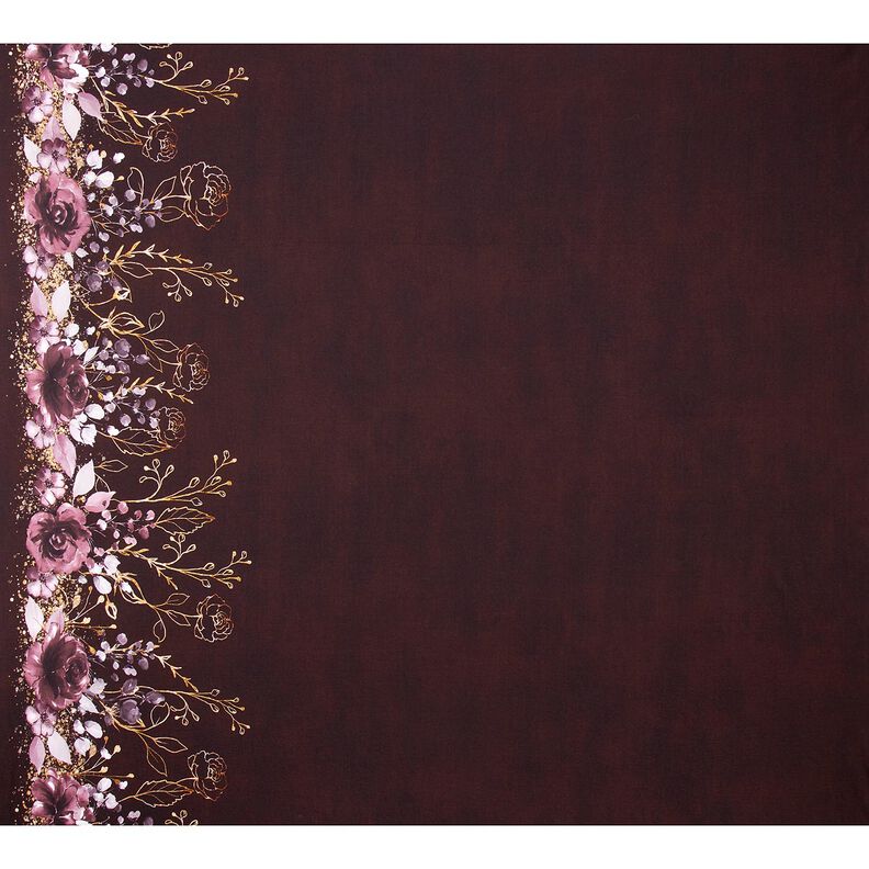 Puuvillajersey Reunuskangas Kukkia kultaisessa kimalluksessa | Glitzerp&uuml;ppi &ndash; bordeauxin,  image number 5