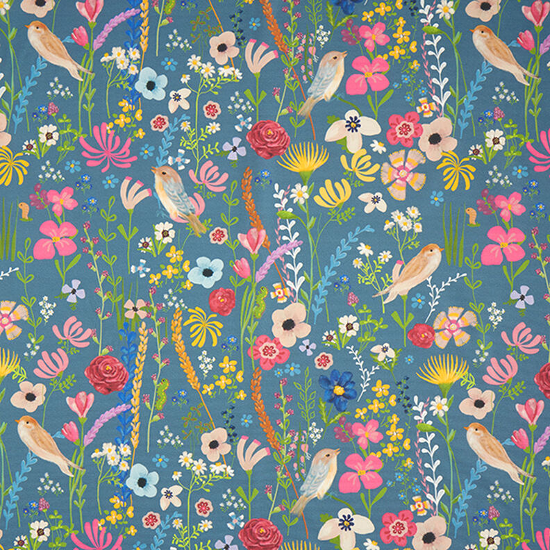 Ulkokankaat Canvas Canvas Linnut ja kukat – teräksen sininen,  image number 1