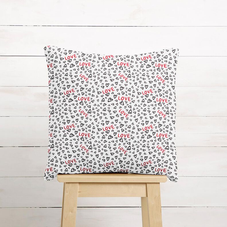 Puuvillakangas Kretonki Love – valkoinen/musta,  image number 7