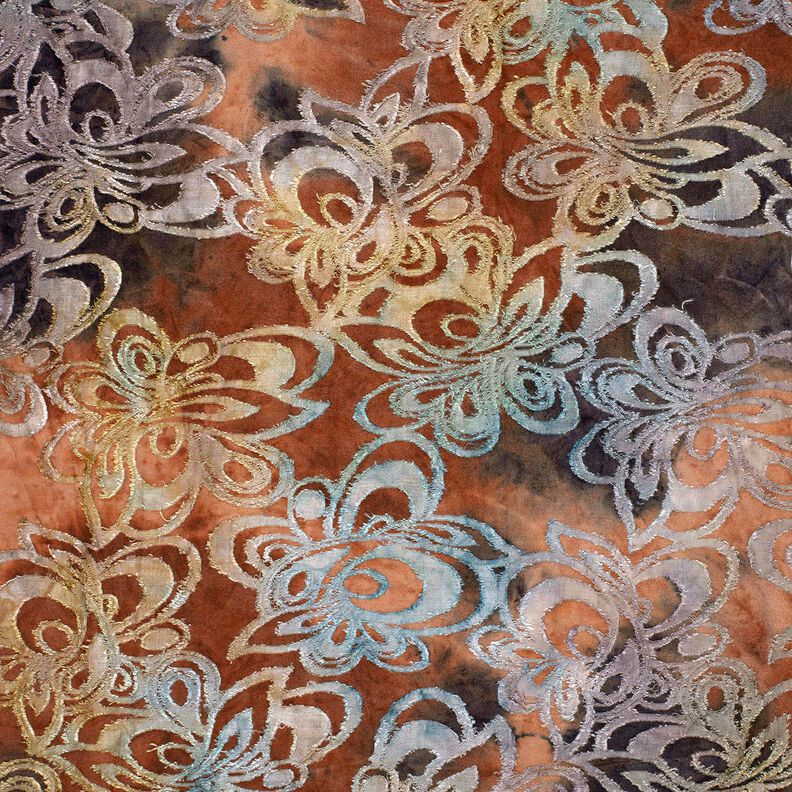 Jacquardjersey Batiikkikukat &ndash; viininpunainen/kivenharmaa,  image number 1