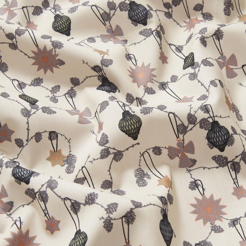 Puuvillakangas Popliini Skandinaaviset joulukuusen koristeet – vaalea beige,  image number 2