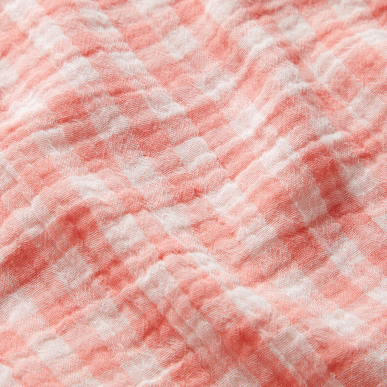 Musliini-/kaksikerroksinen kangas Vichy-ruutu Lankavärjätty – vanharoosa/valkoinen,  image number 3