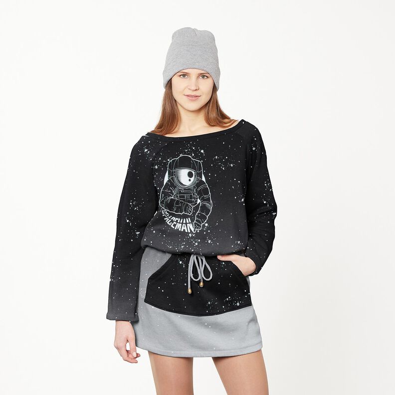 French Terry Paneeli Spaceman | Glitzerp&uuml;ppi &ndash; musta/valkoinen,  image number 6