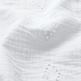 Musliini-/kaksikerroksinen kangas Reikäkirjonta Vinoneliö – valkoinen, 