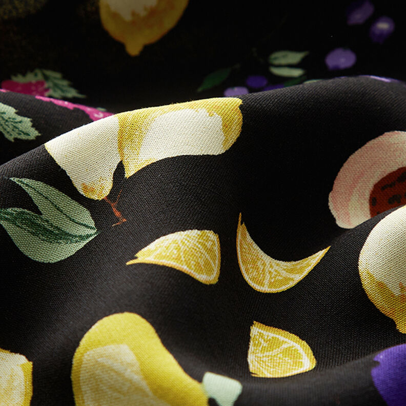 Viskoosikangas Värikkäät hedelmät – musta,  image number 2