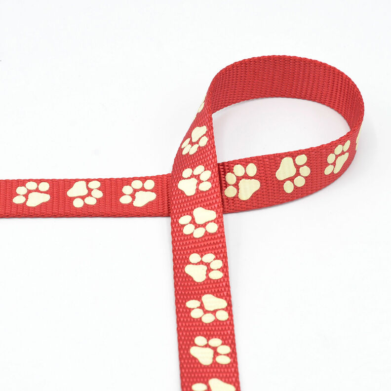 Heijastava kudottu nauha Koiran hihna Tassut [20 mm] – punainen,  image number 2