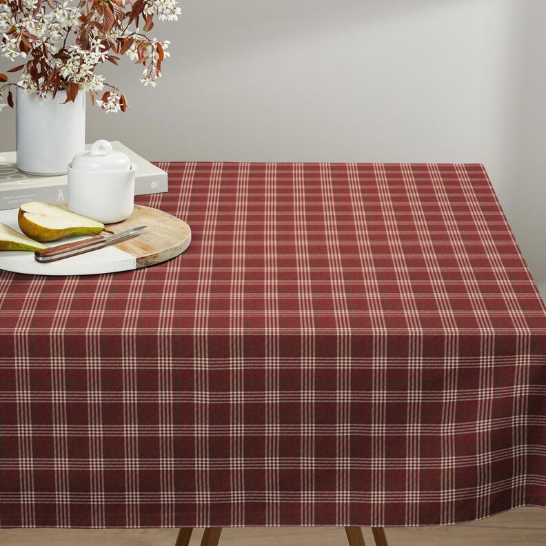 Sisustuskangas Puolipanama Klassinen ruutu – viininpunainen/luonnonvärinen,  image number 8