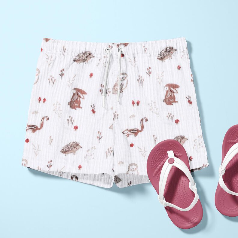 Musliini-/kaksikerroksinen kangas Eläimet metsäaukealla – valkoinen,  image number 6