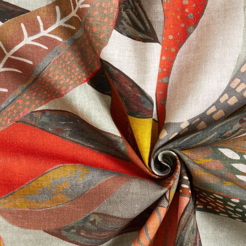 Sisustuskangas Puolipanama Trooppiset lehdet – sinappi/terrakotta,  image number 3