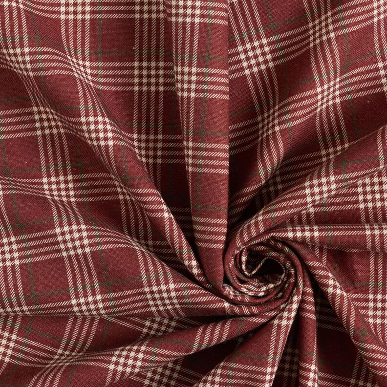 Sisustuskangas Puolipanama Klassinen ruutu – viininpunainen/luonnonvärinen,  image number 3