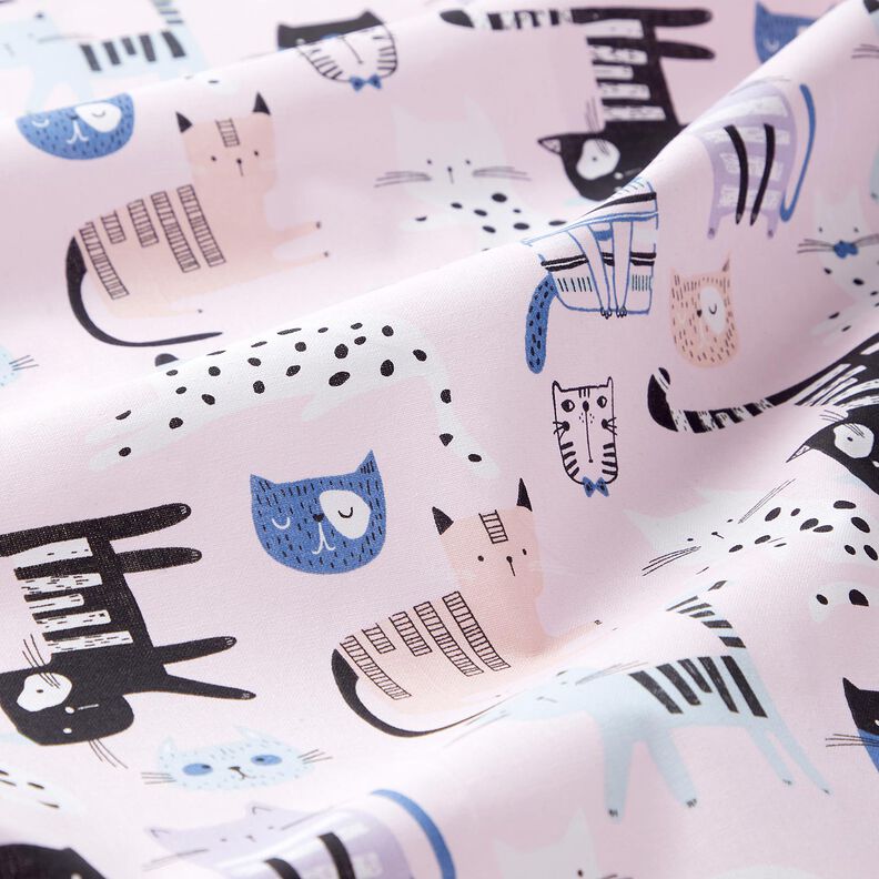 Puuvillakangas Kretonki Abstraktit kissat – vaaleanpunainen/valkoinen,  image number 2