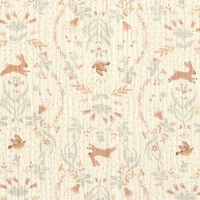 Musliini-/kaksikerroksinen kangas Lintu ja j&auml;nis kukkapuutarhassa &ndash; villanvalkoinen, 