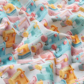 Puuvillakangas Popliini V&auml;rikk&auml;&auml;t ompelukoneet &ndash; vaaleanpunainen/aalea turkoosi, 