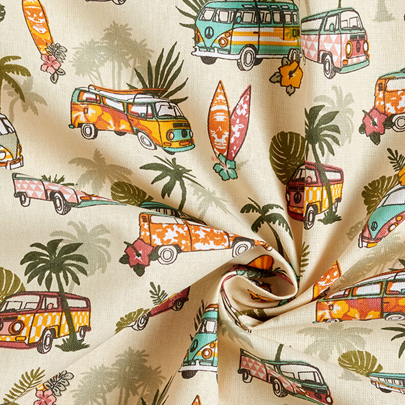 Puuvillakangas Kretonki Roadtrip Surf – beige,  image number 3