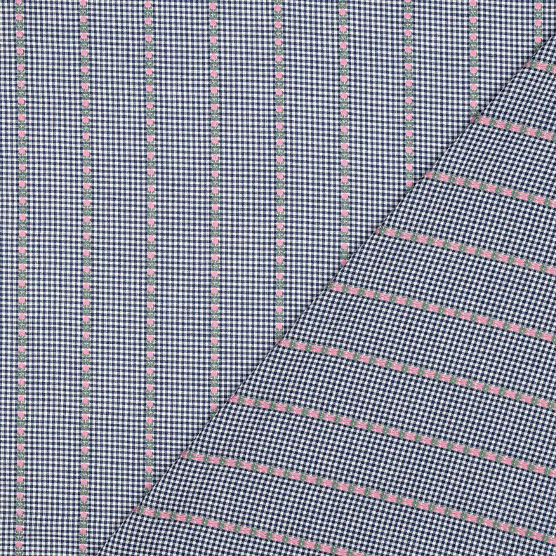 Puuvillakangas Jacquard Ruutuja kukkanen – merensininen/valkoinen,  image number 4