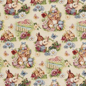 Sisustuskangas Gobeliini P&auml;&auml;si&auml;ispuput puutarhassa &ndash; vaalea beige/marja, 