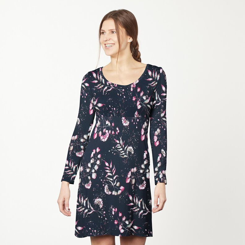 Puuvillajersey Eukalyptus ja hortensiat | Glitzerp&uuml;ppi &ndash; y&ouml;nsininen/roosa,  image number 5