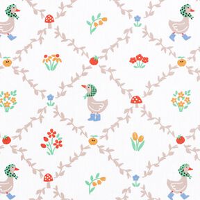 Puuvillapopliini Maalaistalo ja hanhet – norsunluu/tumma beige, 