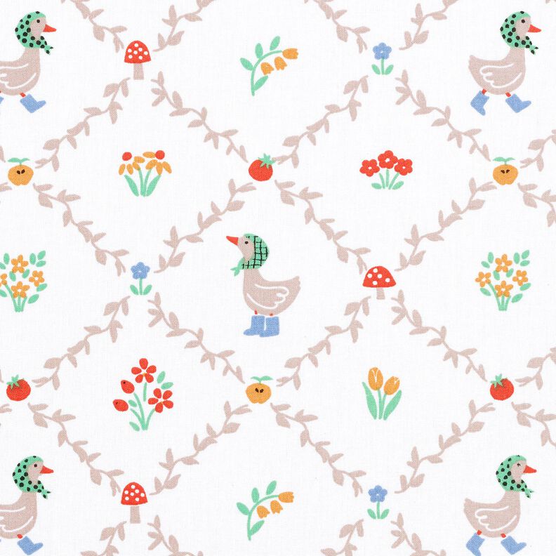 Puuvillapopliini Maalaistalo ja hanhet – norsunluu/tumma beige,  image number 1