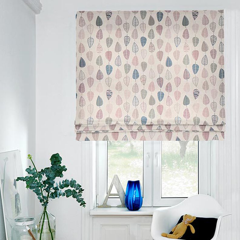 Sisustuskangas Puolipanama Retrolehdet &ndash; vaalea vanharoosa/luonnonv&auml;rinen,  image number 6