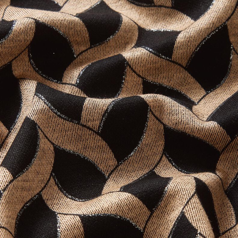 Viskoosijersey Kimalteleva palmikkokuvio – musta/aprikoosi,  image number 5