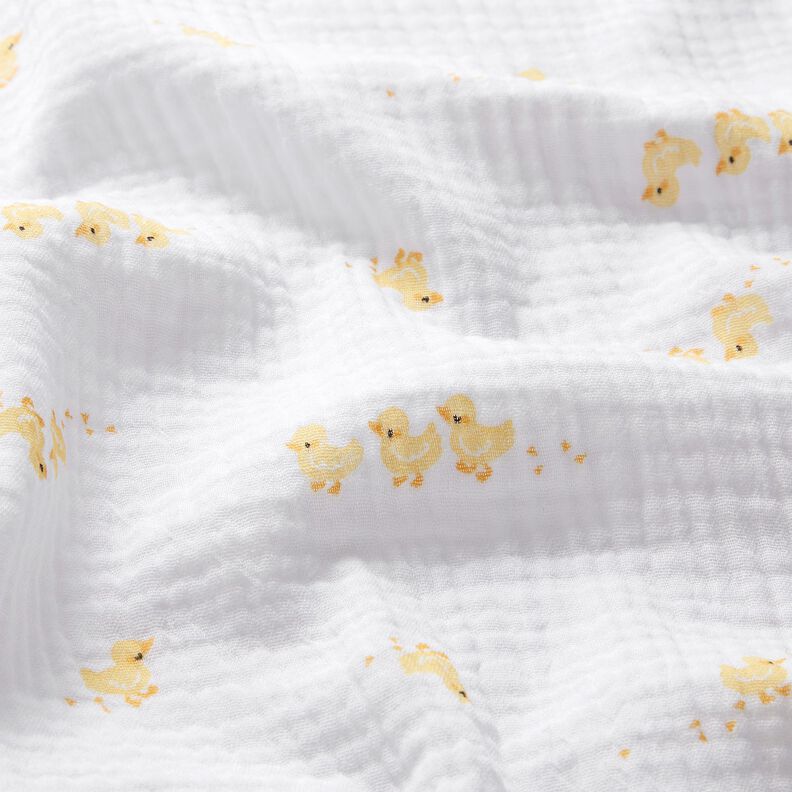 Musliini-/kaksikerroksinen kangas Sievät ankanpoikaset – valkoinen/kulta,  image number 2