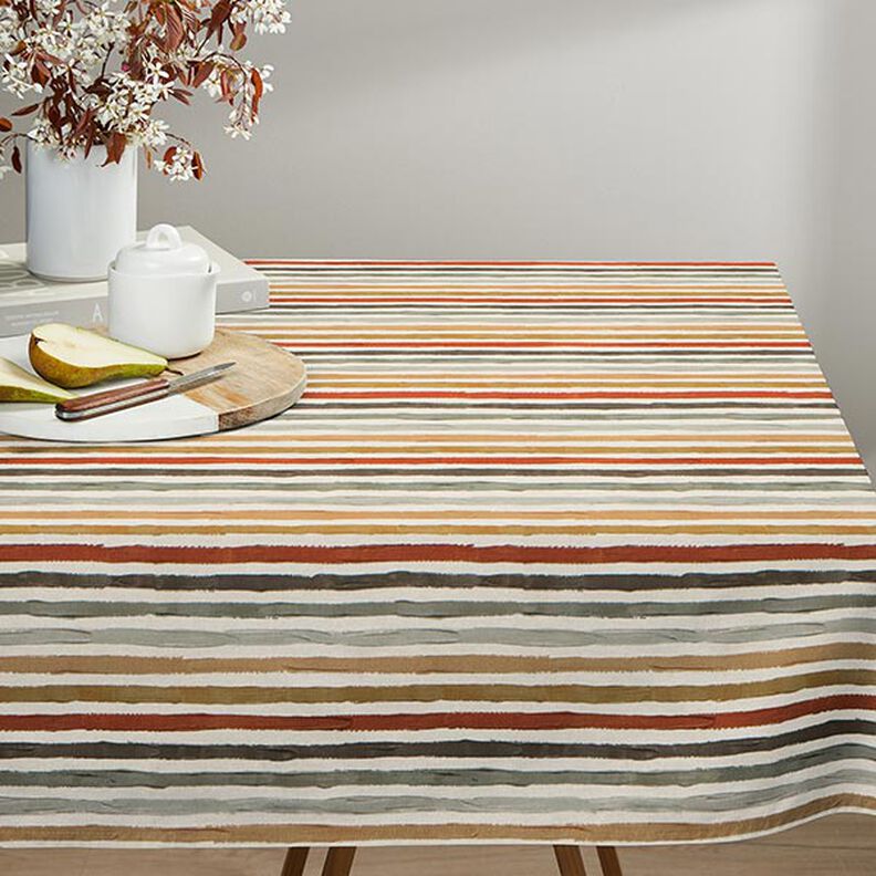 Sisustuskangas Puolipanama Maalatut raidat &ndash; luonnonv&auml;rinen/ruskea,  image number 7