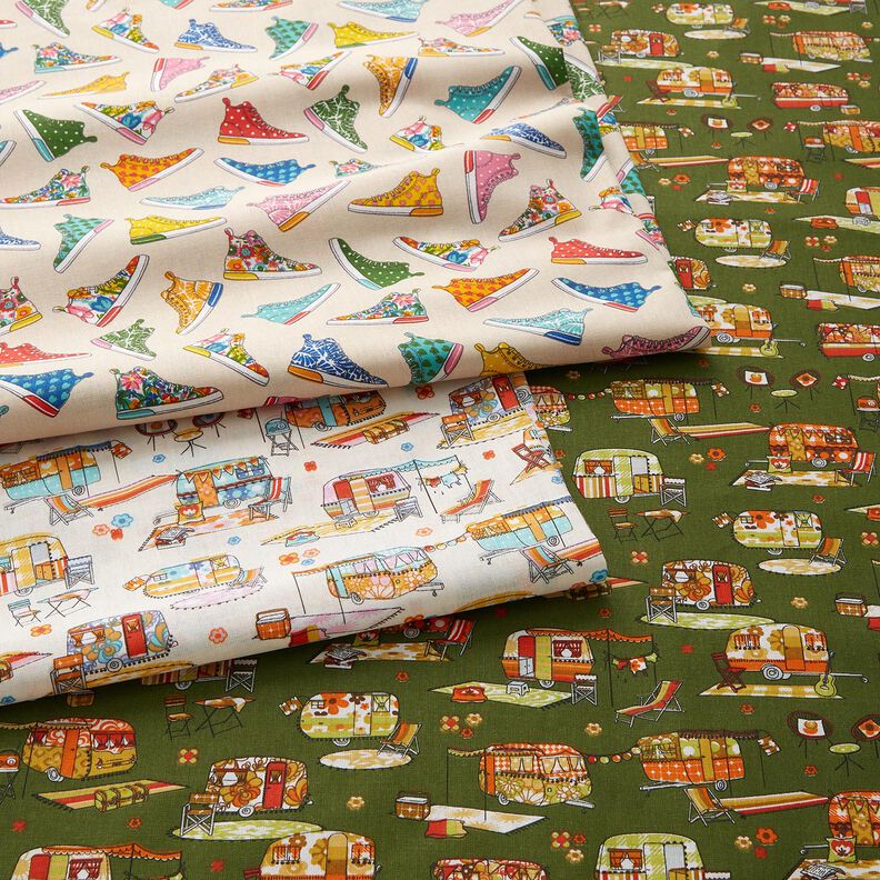 Puuvillakangas Kretonki Värikkäät lenkkarit – vaalea beige,  image number 5