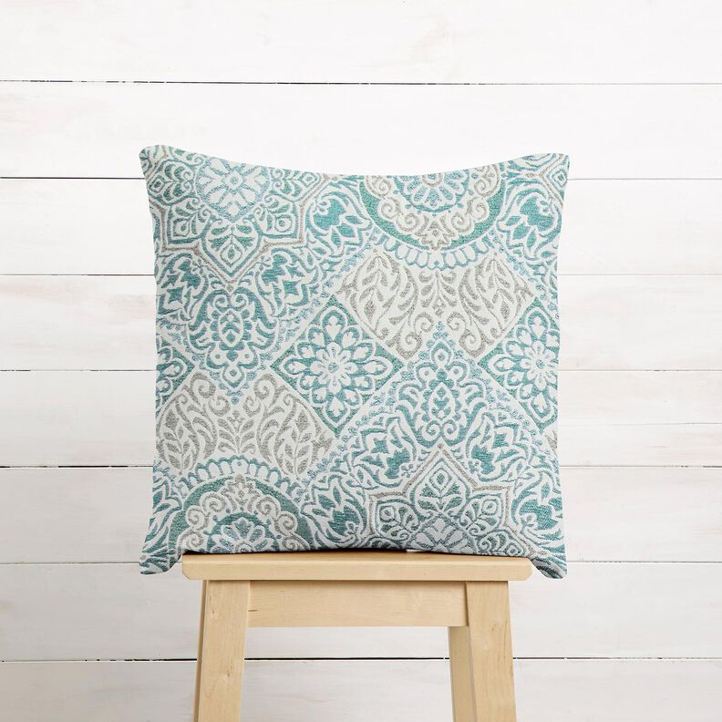 Sisustuskangas Jacquard Tyylikk&auml;&auml;t laatat &ndash; kirkas petrooli/vaalea beige,  image number 6