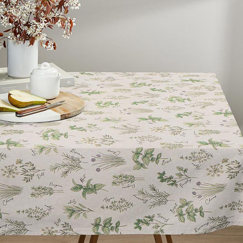 Sisustuskangas Puolipanama Yrtit – luonnonvärinen/vihreä,  image number 8