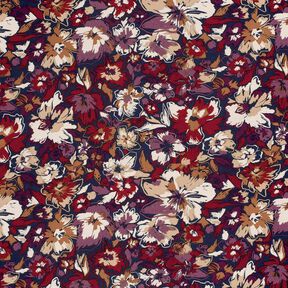 Viskoosijersey ilmeikkäät kukat – laivastonsininen/punalila, 