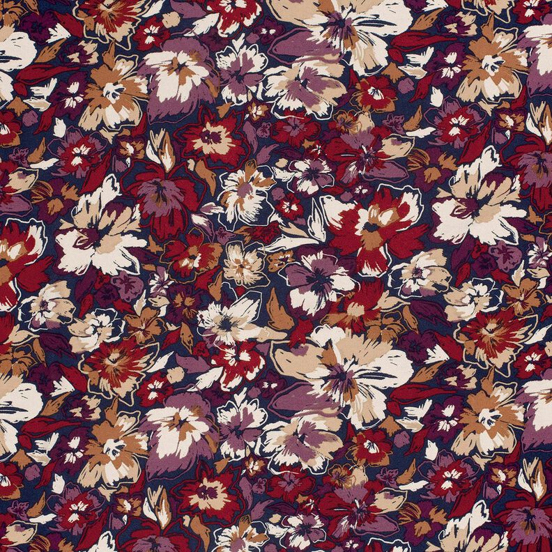 Viskoosijersey ilmeikkäät kukat – laivastonsininen/punalila,  image number 1