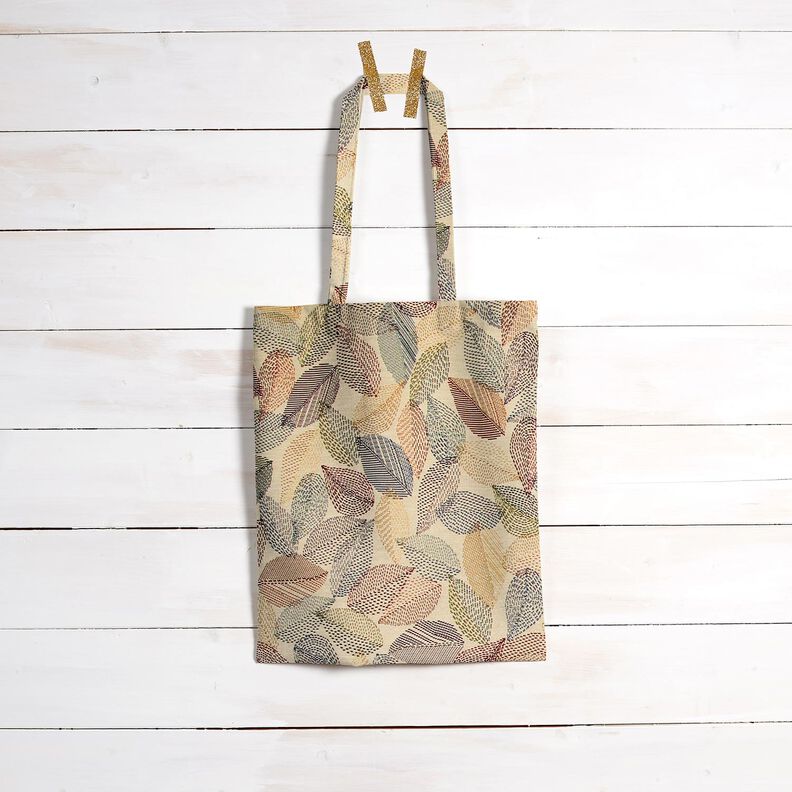 Sisustuskangas Gobeliini Lehtiluonnokset &ndash; vaalea beige/vihre&auml;,  image number 6