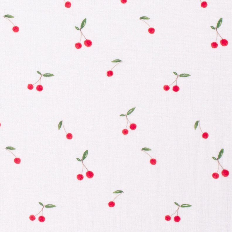 Musliini-/kaksikerroksinen kangas Akvarelli Kirsikat Digitaalipainatus – valkoinen,  image number 1
