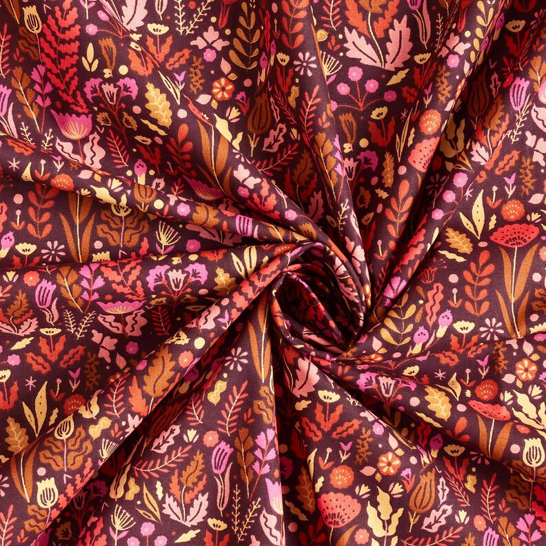 Puuvillakangas Kretonki Villikukat – merlot/purppura,  image number 3