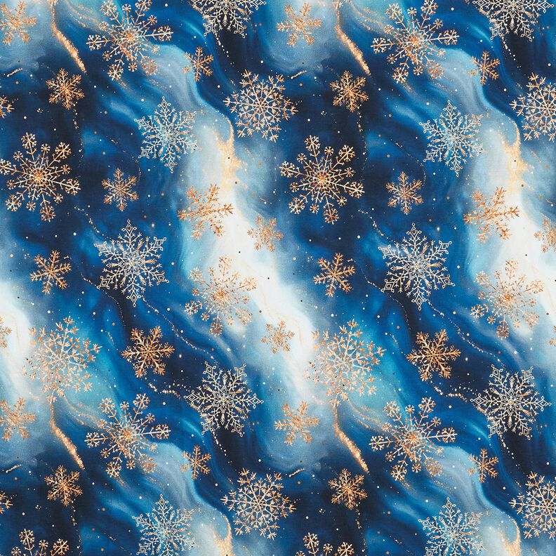 French Terry Kesäcollege Lumihiutaleet Linnunrata | Glitzerpüppi – indigo/vanhakulta,  image number 1