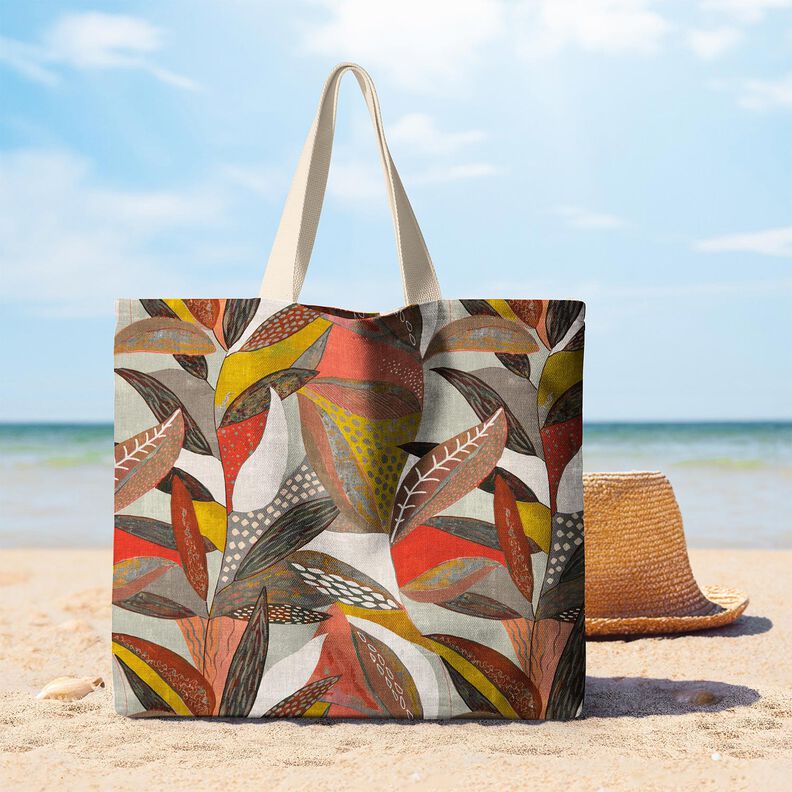 Sisustuskangas Puolipanama Trooppiset lehdet – sinappi/terrakotta,  image number 7