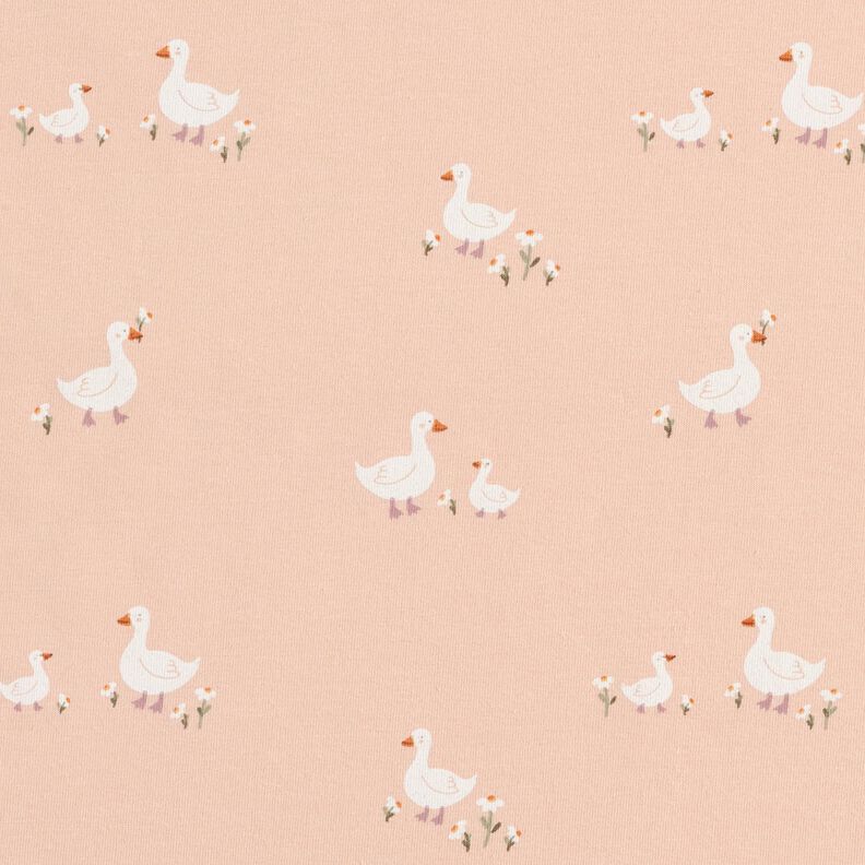 Puuvillajersey Hanhet ja kukat &ndash; ruusunpunainen,  image number 1