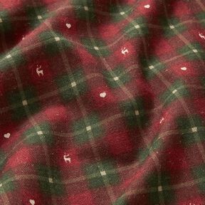 Sisustuskangas Puolipanama Ruutu ja sydämet – tummanpunainen/tumma mänty, 
