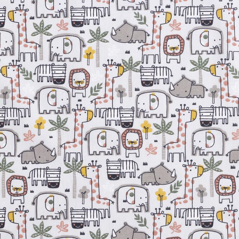 Puuvillakangas Kretonki Pienet villieläimet – hopeanharmaa,  image number 1