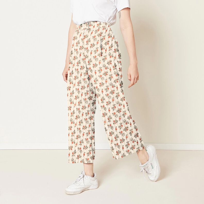 Musliini Tikkikangas romanttiset kukat &ndash; villanvalkoinen/vaalea marjanpunainen,  image number 7