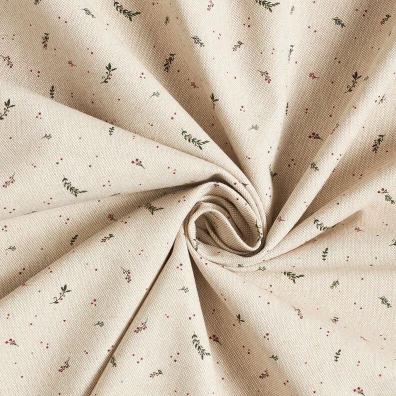 Sisustuskangas Puolipanama Pienet talvimarjat &ndash; luonnonv&auml;rinen/karmiininpunainen,  image number 3