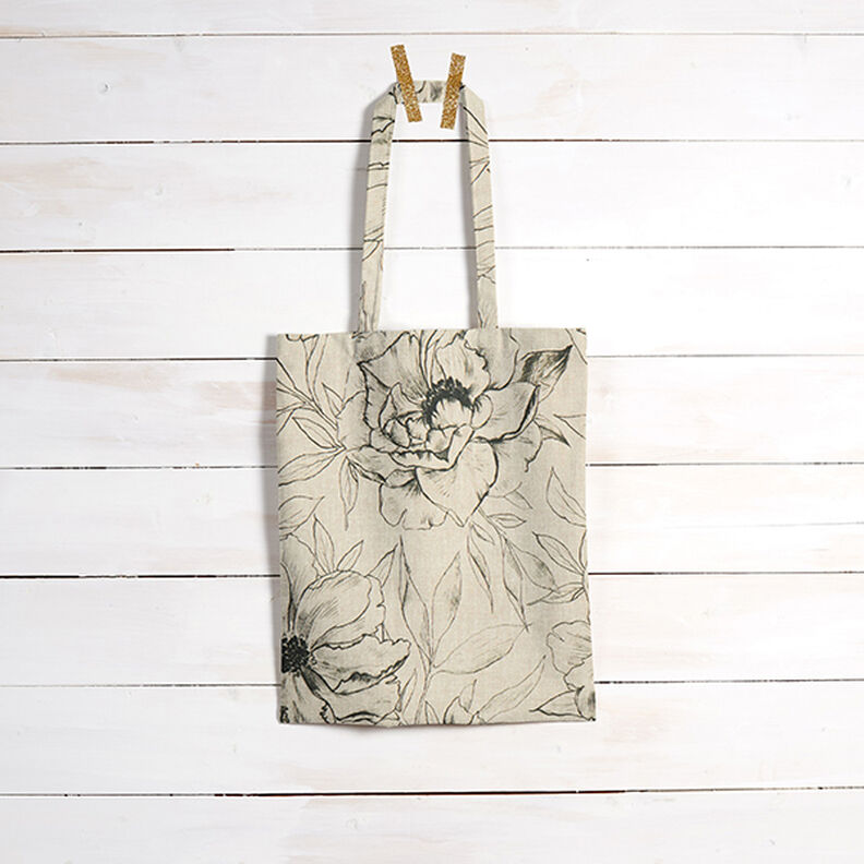 Sisustuskangas Puolipanama Piirretyt kukat – anemone/musta,  image number 8