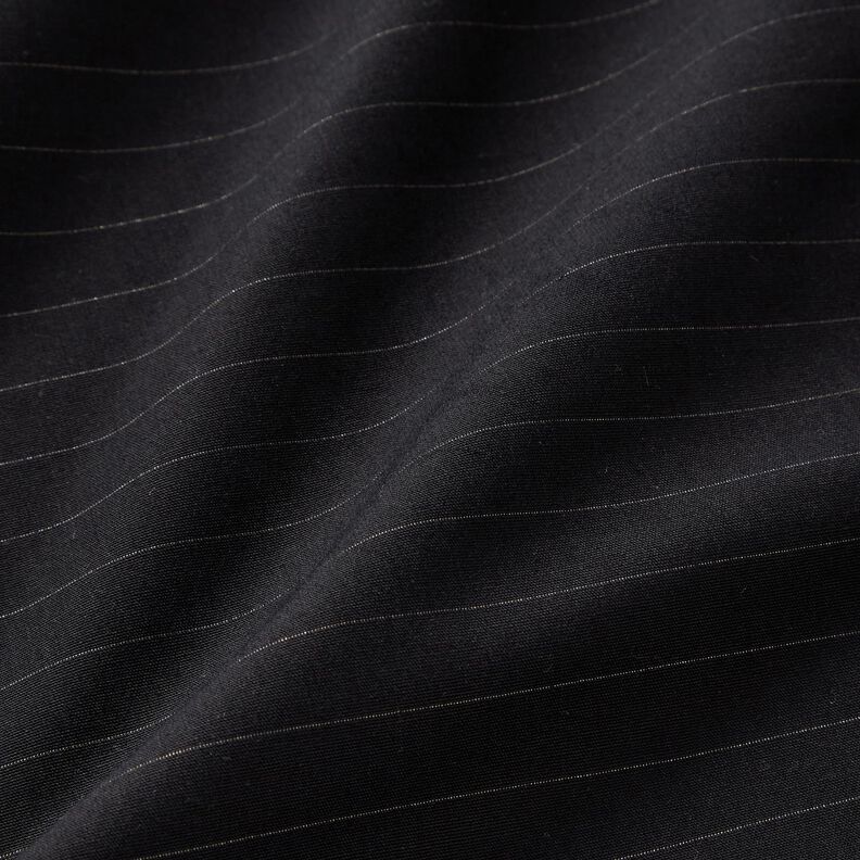 Puuvillakangas Poikittaiset liituraidat – musta,  image number 2