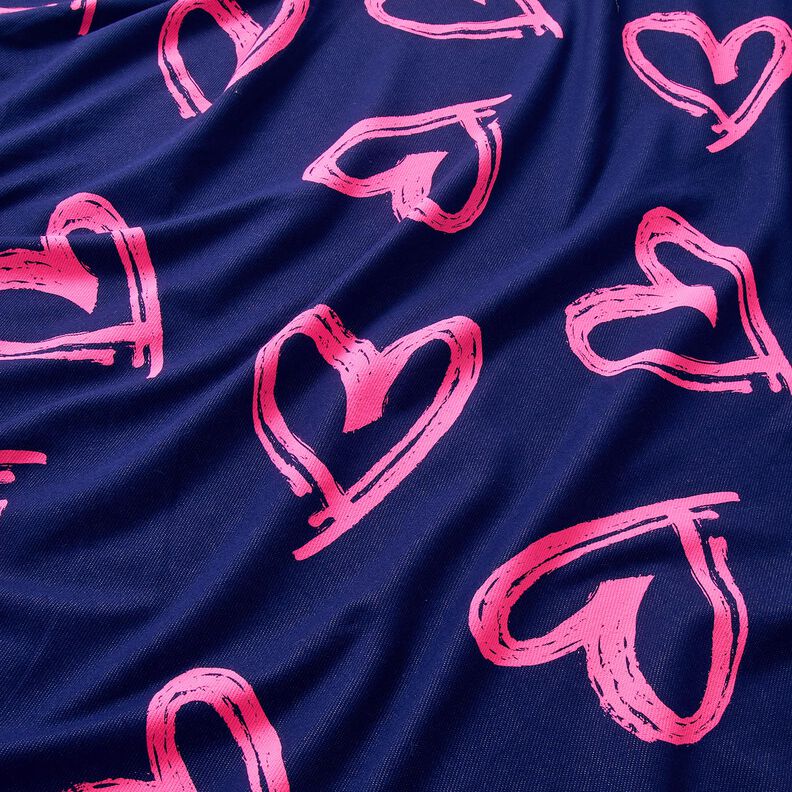 French Terry Kesäcollege Farkkutyyli Neon Sydämet – yönsininen/neonpinkki,  image number 2