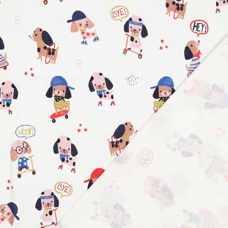 Puuvillajersey Skeittaava koira Digitaalipainatus | Poppy Fabrics &ndash; norsunluu/ruusukulta,  image number 4