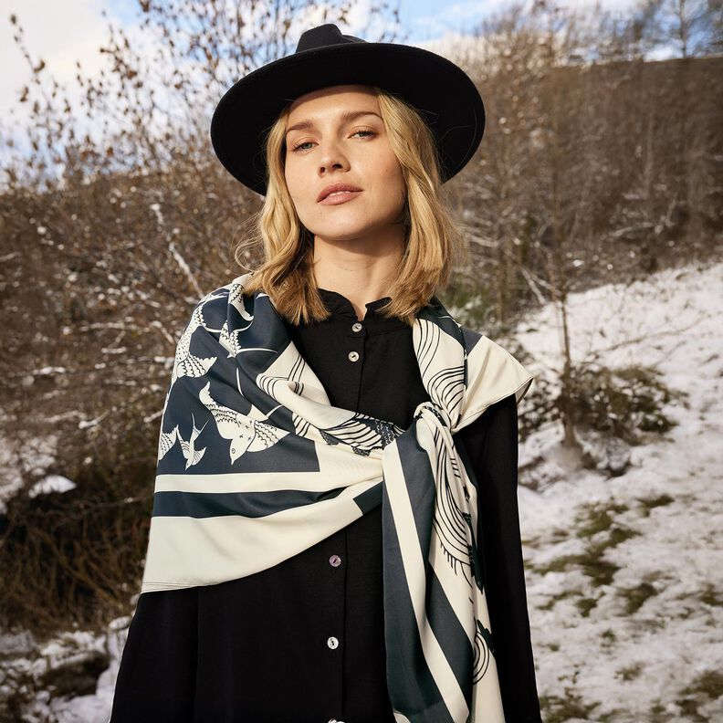 Satiinipaneeli Pääskyset | Katia Fabrics – antrasiitti/kerma,  image number 7