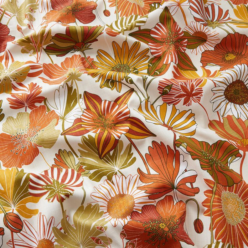 Sisustuskangas Panama Värikkäät kukat – kerma/terrakotta,  image number 2